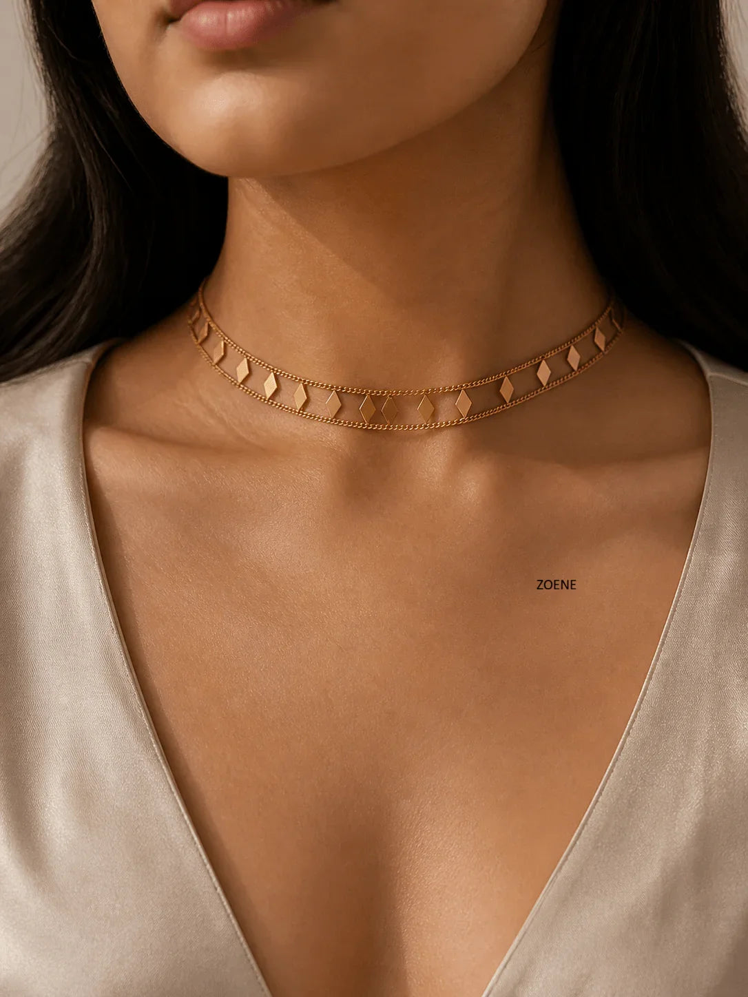 Geometric Gold Choker Necklace – Minimalist Layered Choker for Women - Zoene Jewels