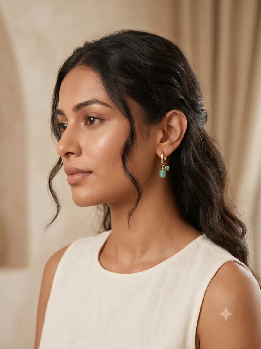 Geometric Turquoise Drop Earrings — Gold Plated - Zoene Jewels
