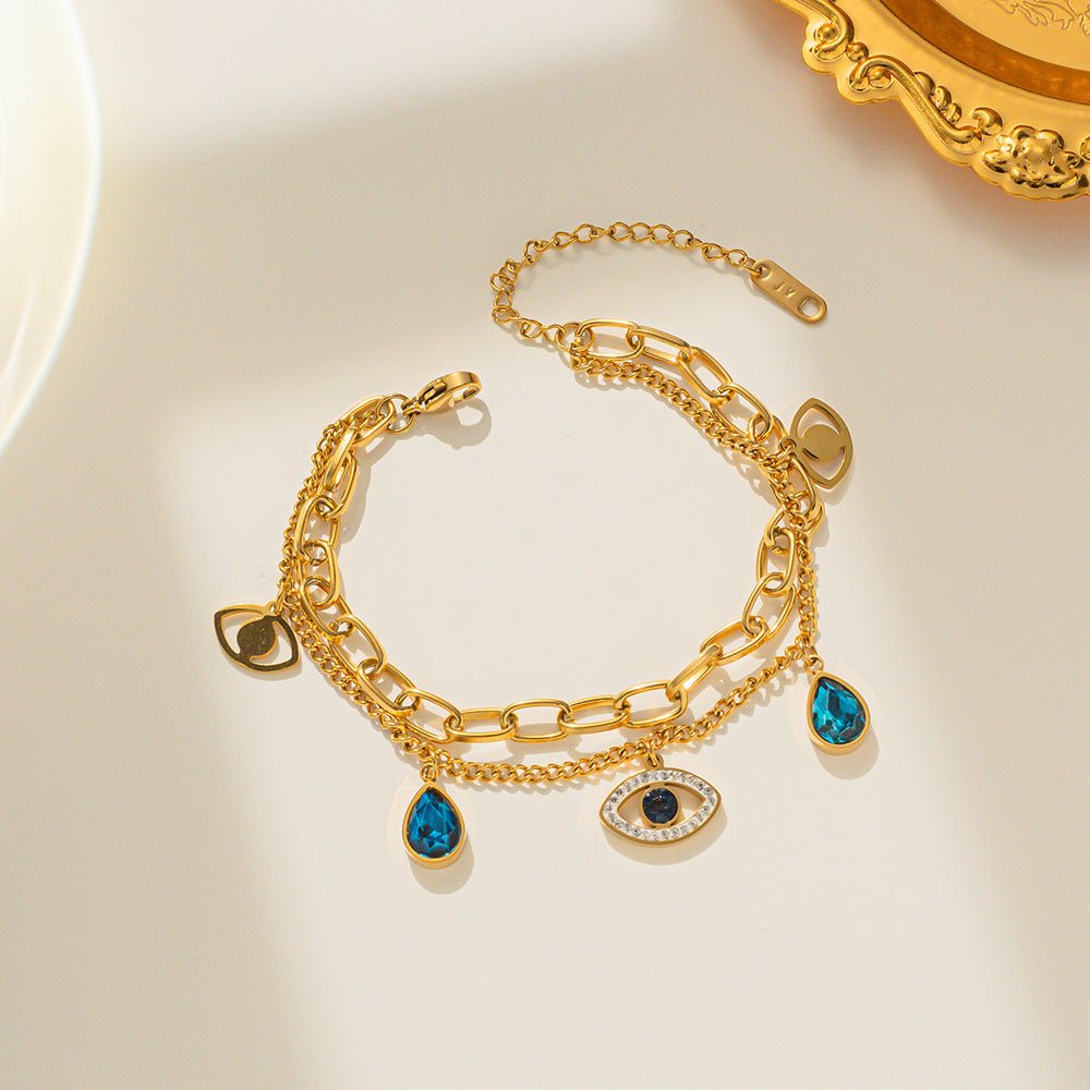 Gold-Plated 316 Stainless Steel Cuban Link Bracelet with Rhinestones - Zoene Jewels
