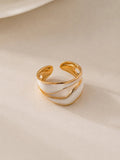 Ivory Enamel Wave Ring – 18K Gold Plated Adjustable Statement Ring for Women - Zoene Jewels
