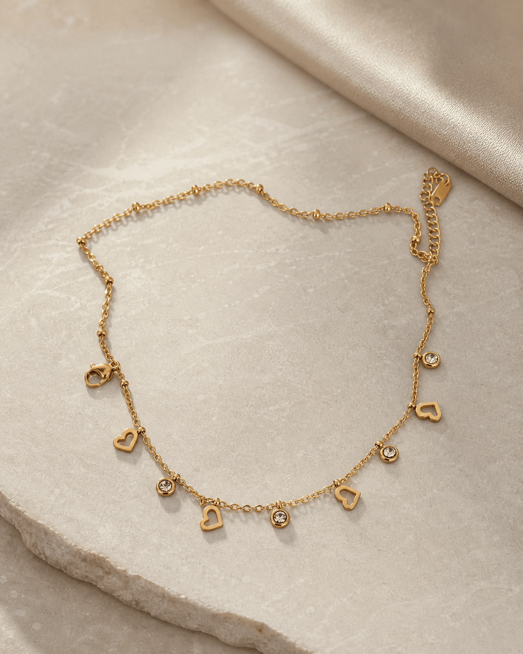 Layered Heart Charm Bracelet – 18K Gold Plated 316 Stainless Steel Zircon Bracelet for Women - Zoene Jewels