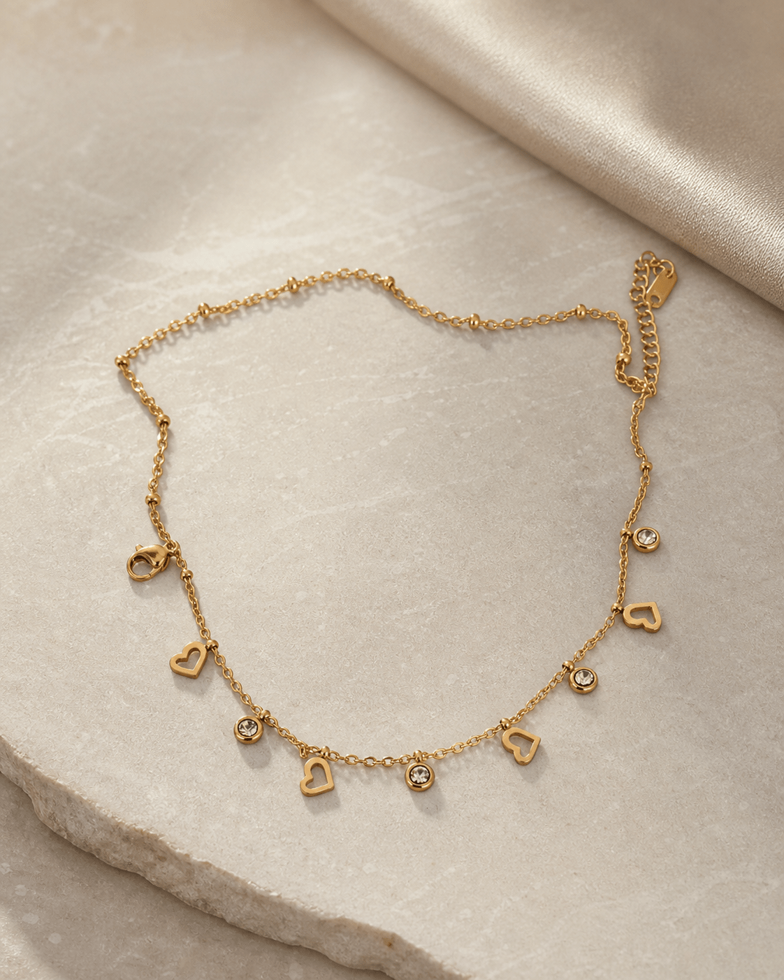 Layered Heart Charm Bracelet – 18K Gold Plated 316 Stainless Steel Zircon Bracelet for Women - Zoene Jewels