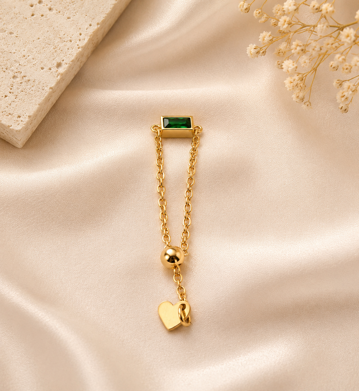 Linea Gem Chain Ring – Adjustable Baguette Stone Chain Ring in 18K Gold Plated Stainless Steel