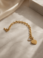 Love Charm Bracelet – 18K Gold Plated Stainless Steel Heart Charm Bracelet with Toggle Clasp - Zoene Jewels