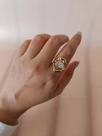Luna Ripple Zircon Ring- Elegant Irregular Design Stainless Steel Ring for Women - Zoene Jewels