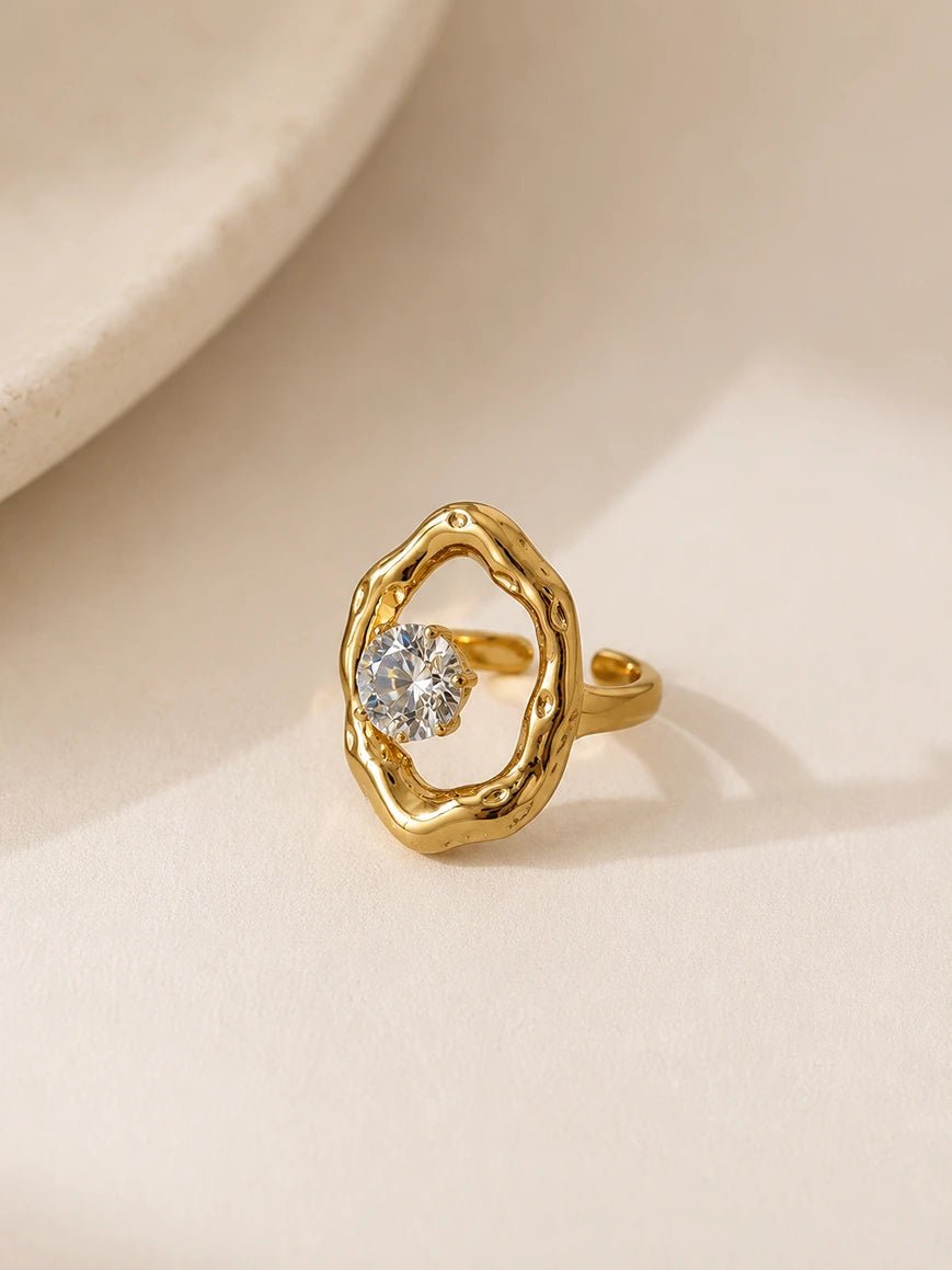 Luna Ripple Zircon Ring- Elegant Irregular Design Stainless Steel Ring for Women - Zoene Jewels