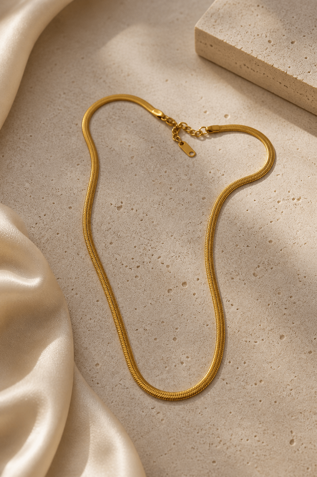 Luxe 3mm Gold Snake Chain Necklace – 18K Gold Plated Minimalist Herringbone Chain for Women - Zoene Jewels