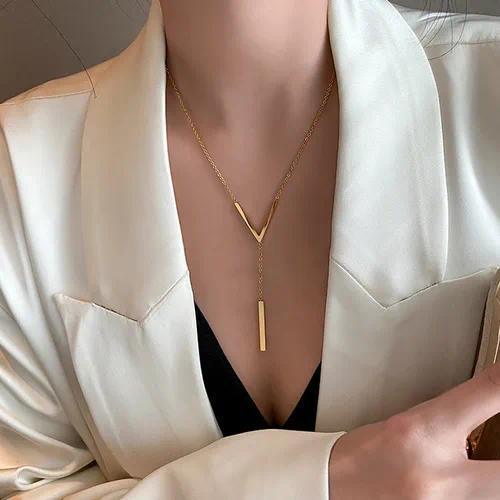 Minimal Y Drop Necklace - Zoene Jewels