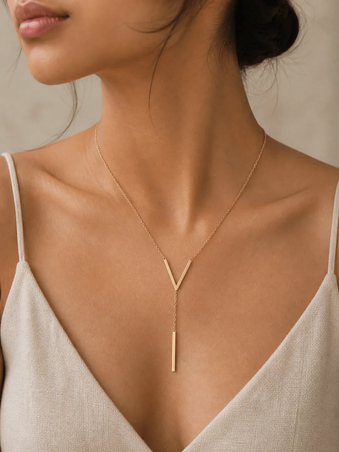 Minimal Y Drop Necklace - Zoene Jewels