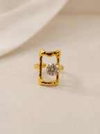 Nova Ripple Zircon Ring ; Embedded Zirconia – Elegant Irregular Design Ring for Women - Zoene Jewels