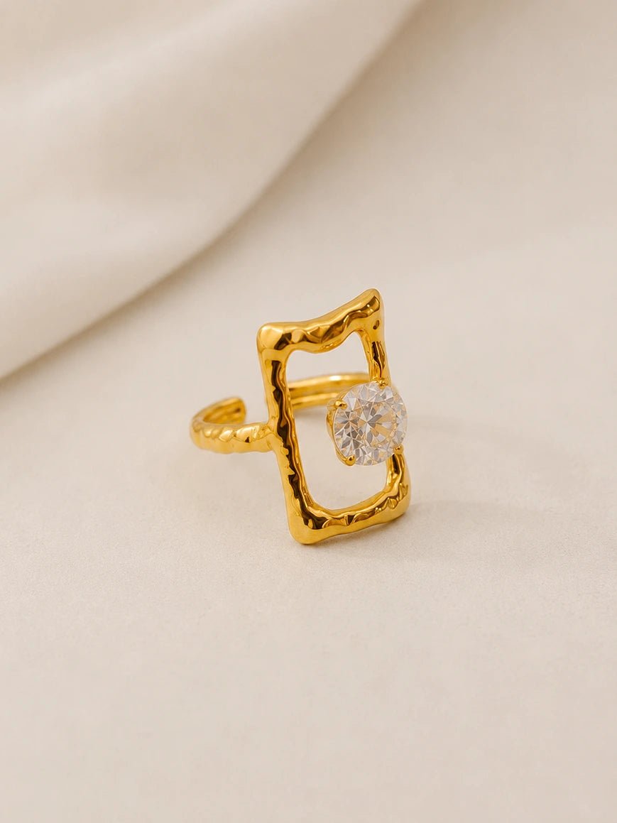 Nova Ripple Zircon Ring ; Embedded Zirconia – Elegant Irregular Design Ring for Women - Zoene Jewels