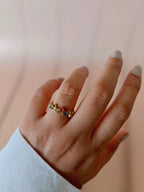 Rainbow Crown Ring – Multicolor Crystal Crown Ring in 18K Gold Plated Stainless Steel - Zoene Jewels