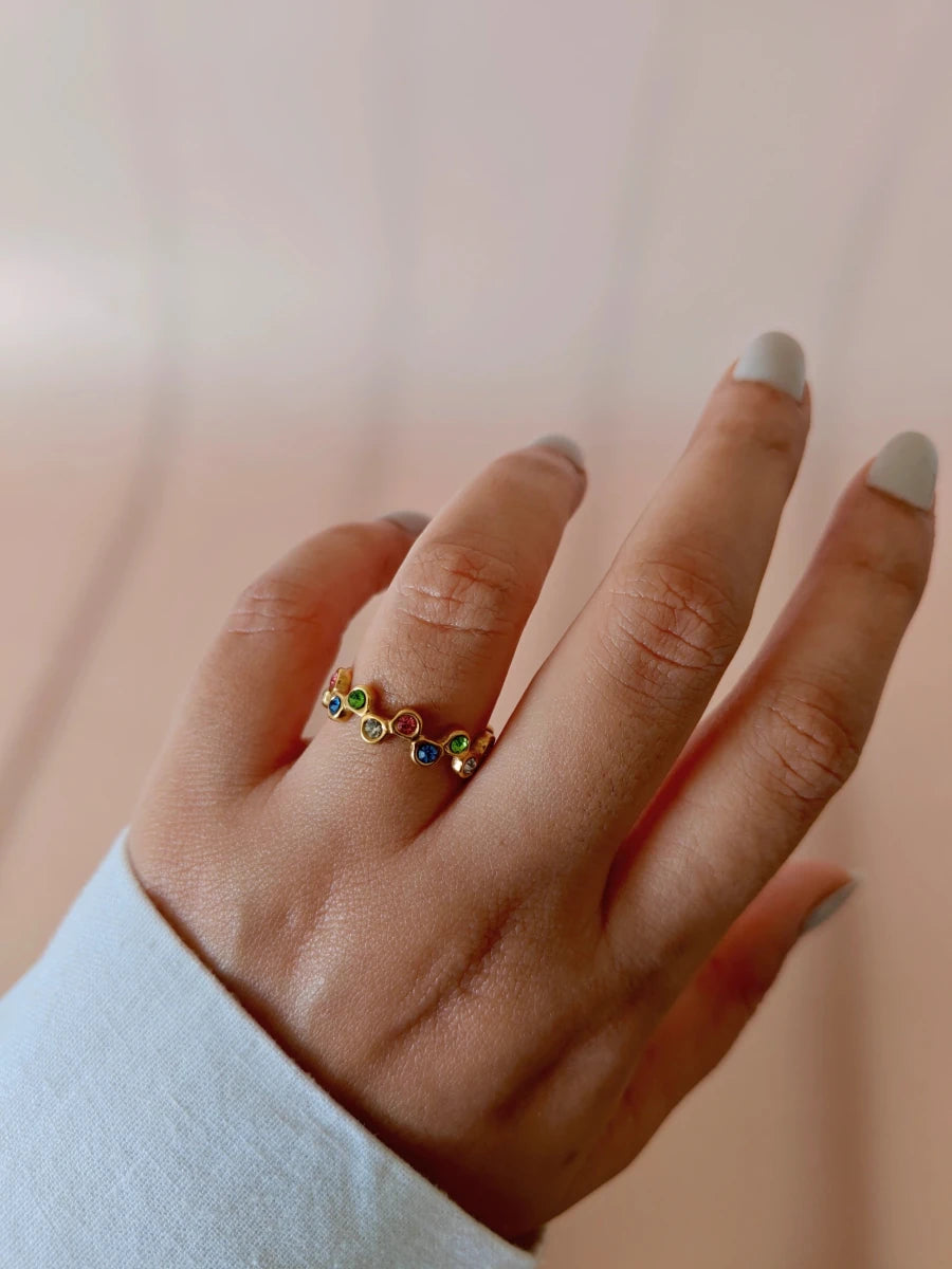 Rainbow Crown Ring – Multicolor Crystal Crown Ring in 18K Gold Plated Stainless Steel - Zoene Jewels