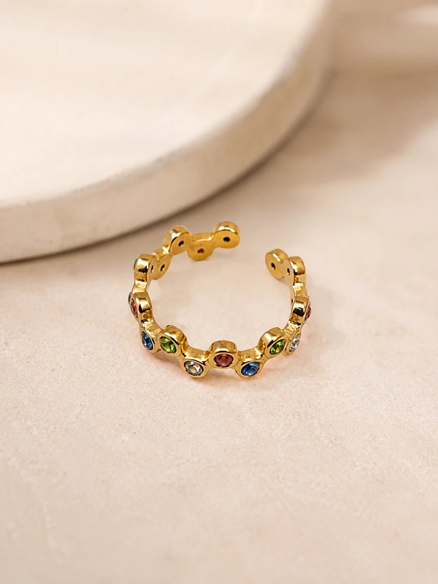 Rainbow Crown Ring – Multicolor Crystal Crown Ring in 18K Gold Plated Stainless Steel - Zoene Jewels