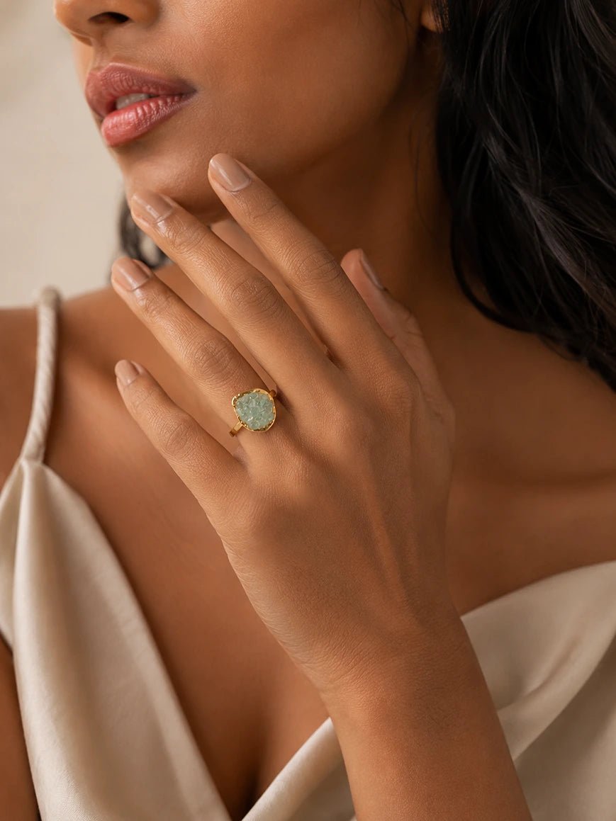 Reef Gravel Ring – 18K Gold Plated Adjustable - Zoene Jewels