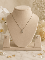 Rhodium Plated Halo Zircon Necklace & Stud Earrings Set for Women | Elegant Silver-Tone Jewellery Set - Zoene Jewels