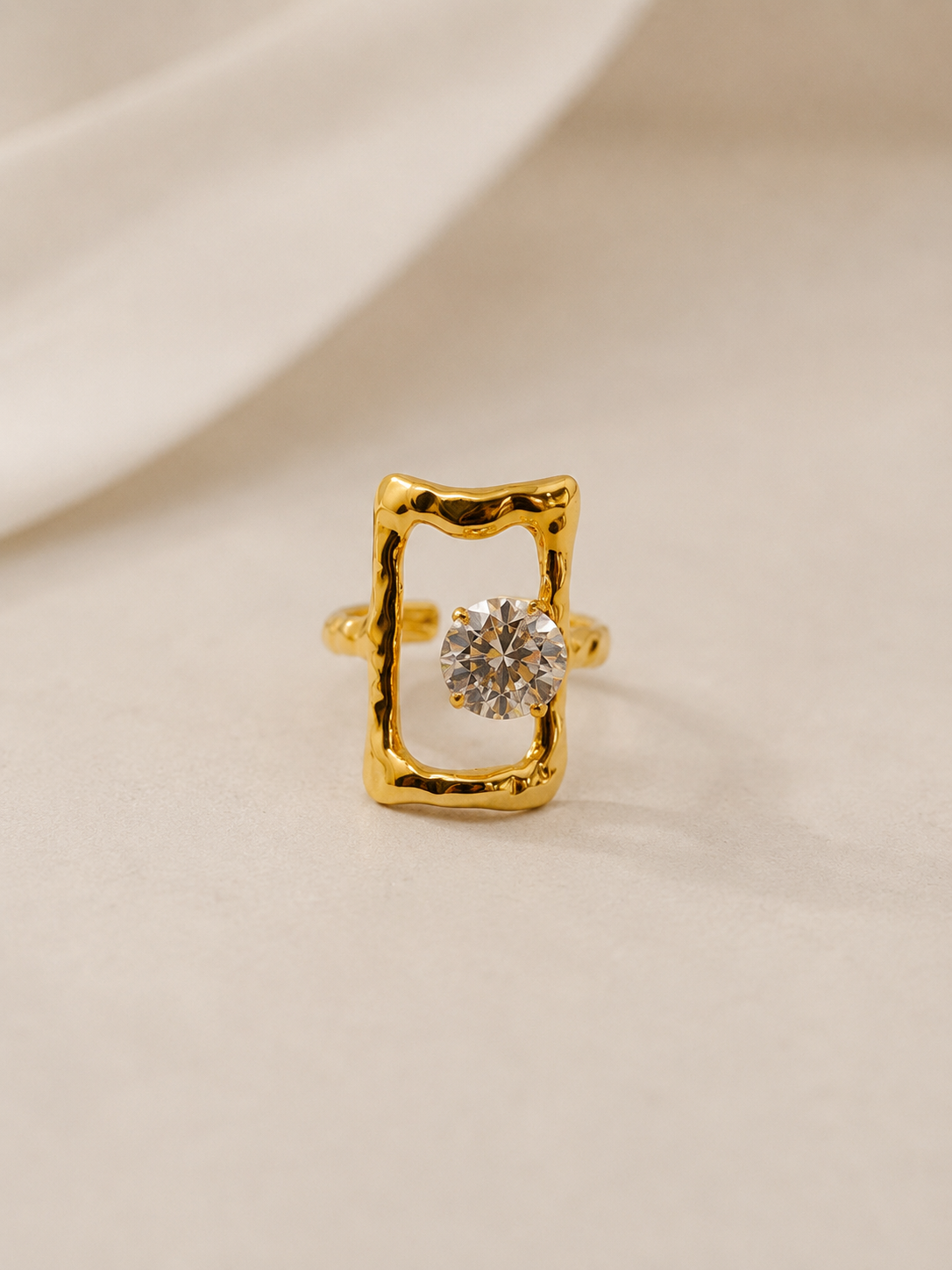 Nova Ripple Zircon Ring ; Embedded Zirconia – Elegant Irregular Design Ring for Women