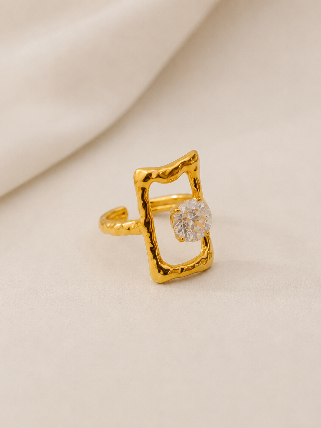 Nova Ripple Zircon Ring ; Embedded Zirconia – Elegant Irregular Design Ring for Women