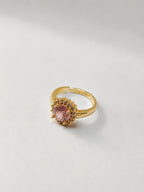 Blush Radiance Halo Zircon Ring – Pink Crystal Statement Ring in 18K Gold Plated Stainless Steel