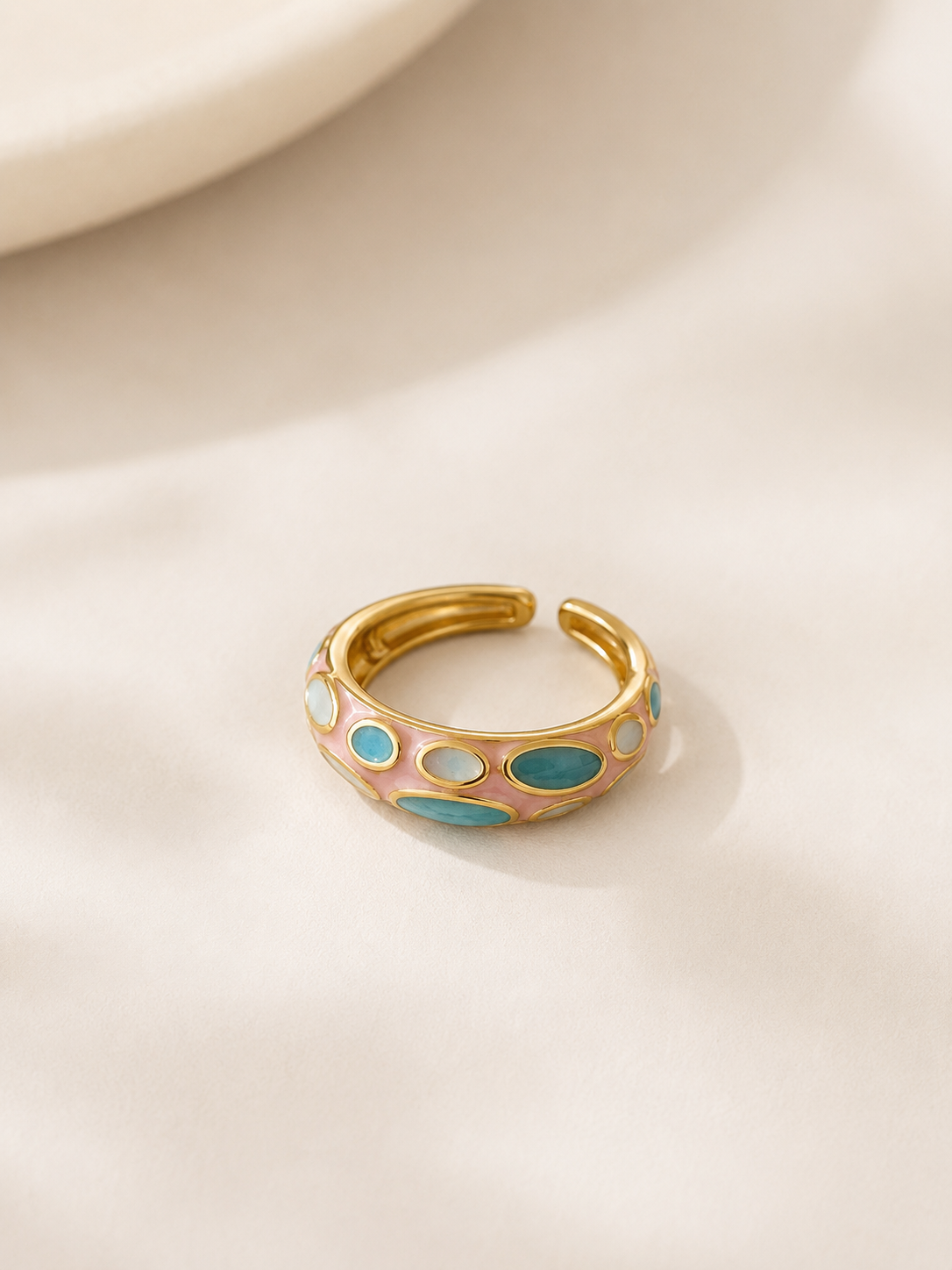 Blossom Pebble Enamel Ring – Multicolor Enamel Statement Ring in 18K Gold Plated Stainless Steel