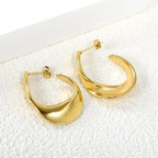 Ripple Hoop Earrings- Vintage C-Shape 18K Gold Plated Ear Studs - Zoene Jewels
