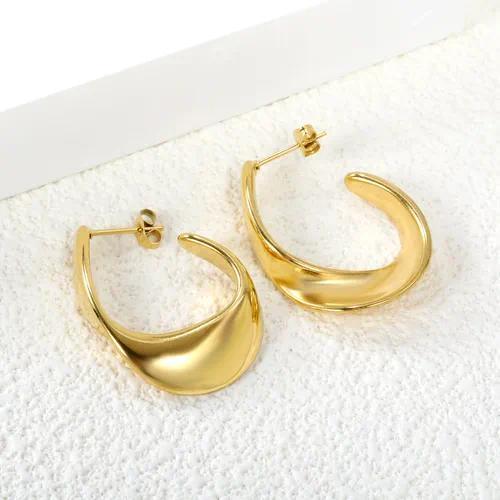 Ripple Hoop Earrings- Vintage C-Shape 18K Gold Plated Ear Studs - Zoene Jewels