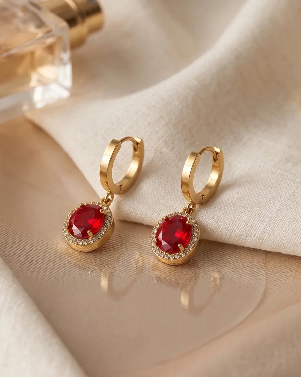 Scarlet Halo Drop Earrings - Zoene Jewels