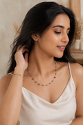 Serene Gem Trail Natural Stone Necklace & Bracelet Set – Gold-Tone Multicolor Beaded Jewellery Set for Women