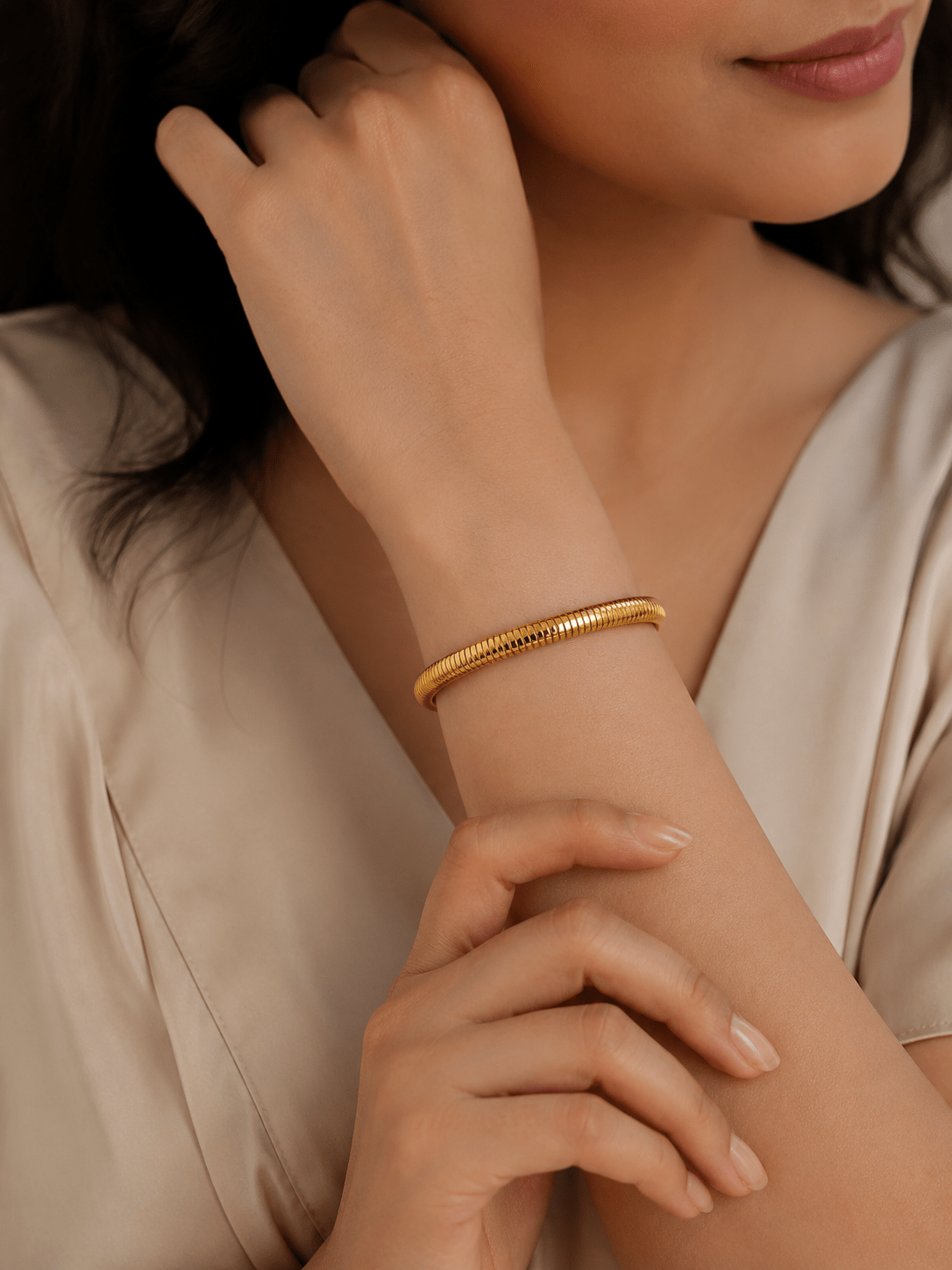 Serpent Coil Kada (10mm) – 18K Gold PVD Plated Stainless Steel Bangle for Women - Zoene Jewels