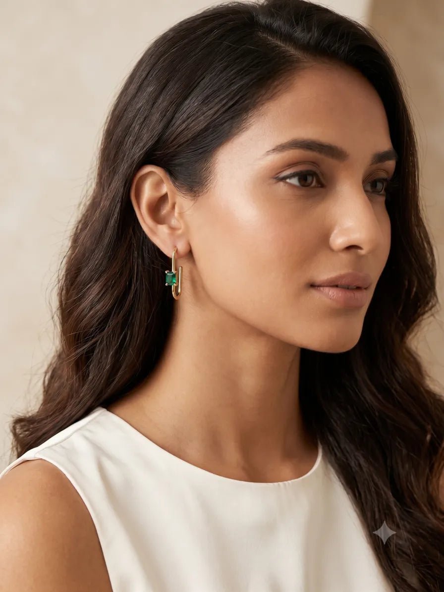 Two Tone Square Zircon 18K Gold Plated Stud Earrings - Zoene Jewels