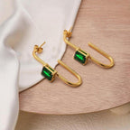 Two Tone Square Zircon 18K Gold Plated Stud Earrings - Zoene Jewels