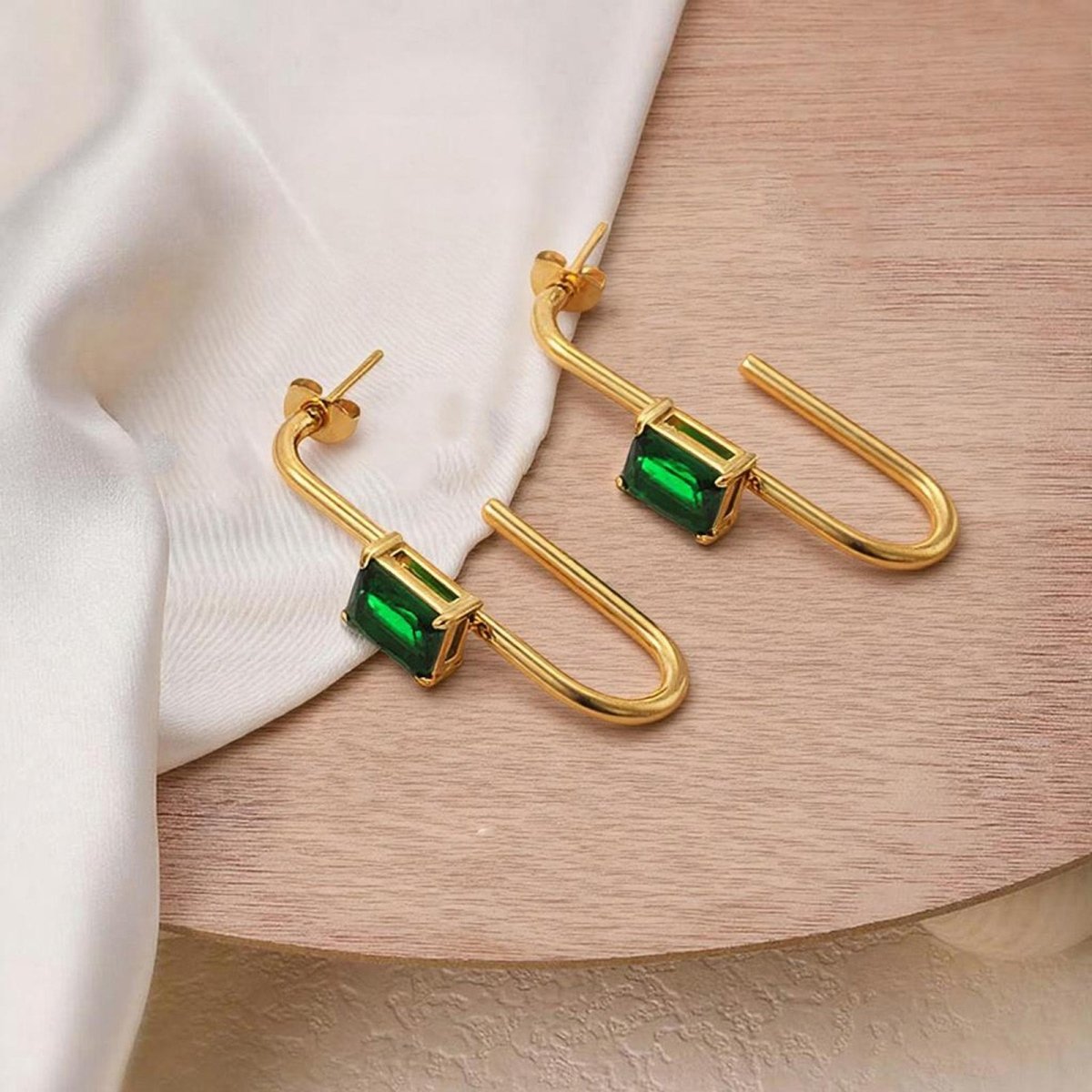 Two Tone Square Zircon 18K Gold Plated Stud Earrings - Zoene Jewels