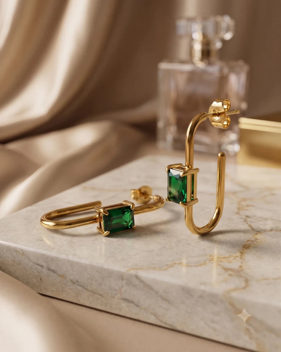 Two Tone Square Zircon 18K Gold Plated Stud Earrings - Zoene Jewels
