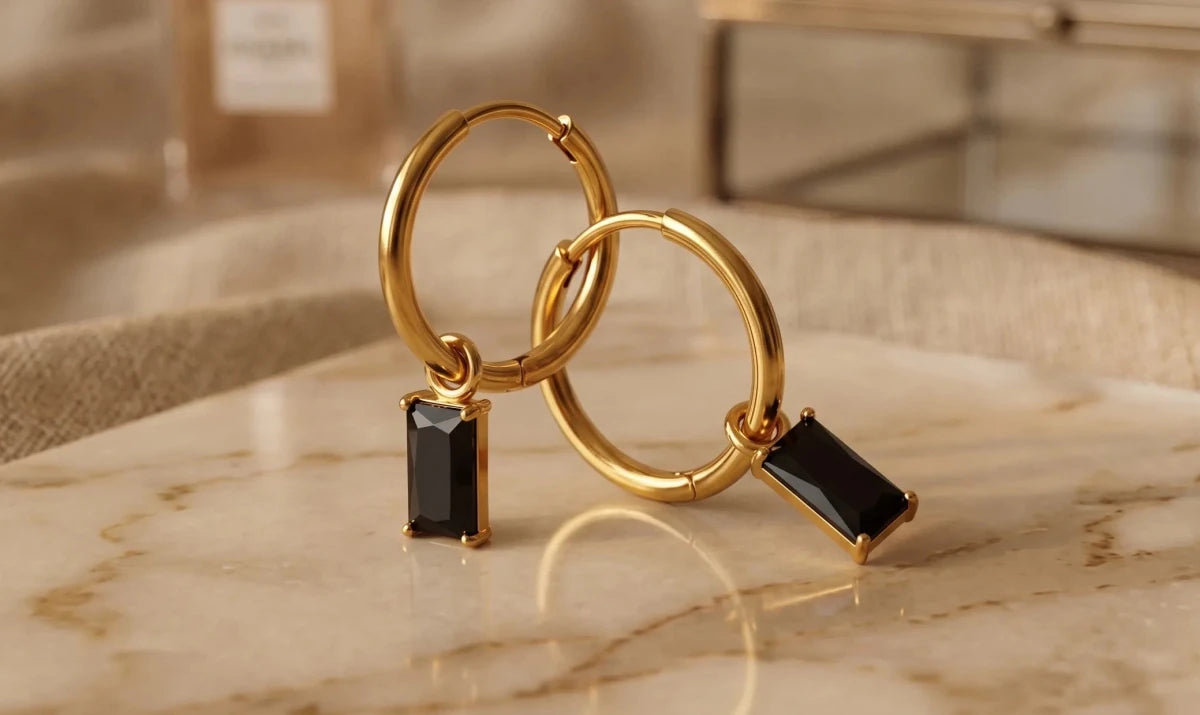 Two-Tone Square Zircon Stud Earrings — 18K Gold Plated - Zoene Jewels