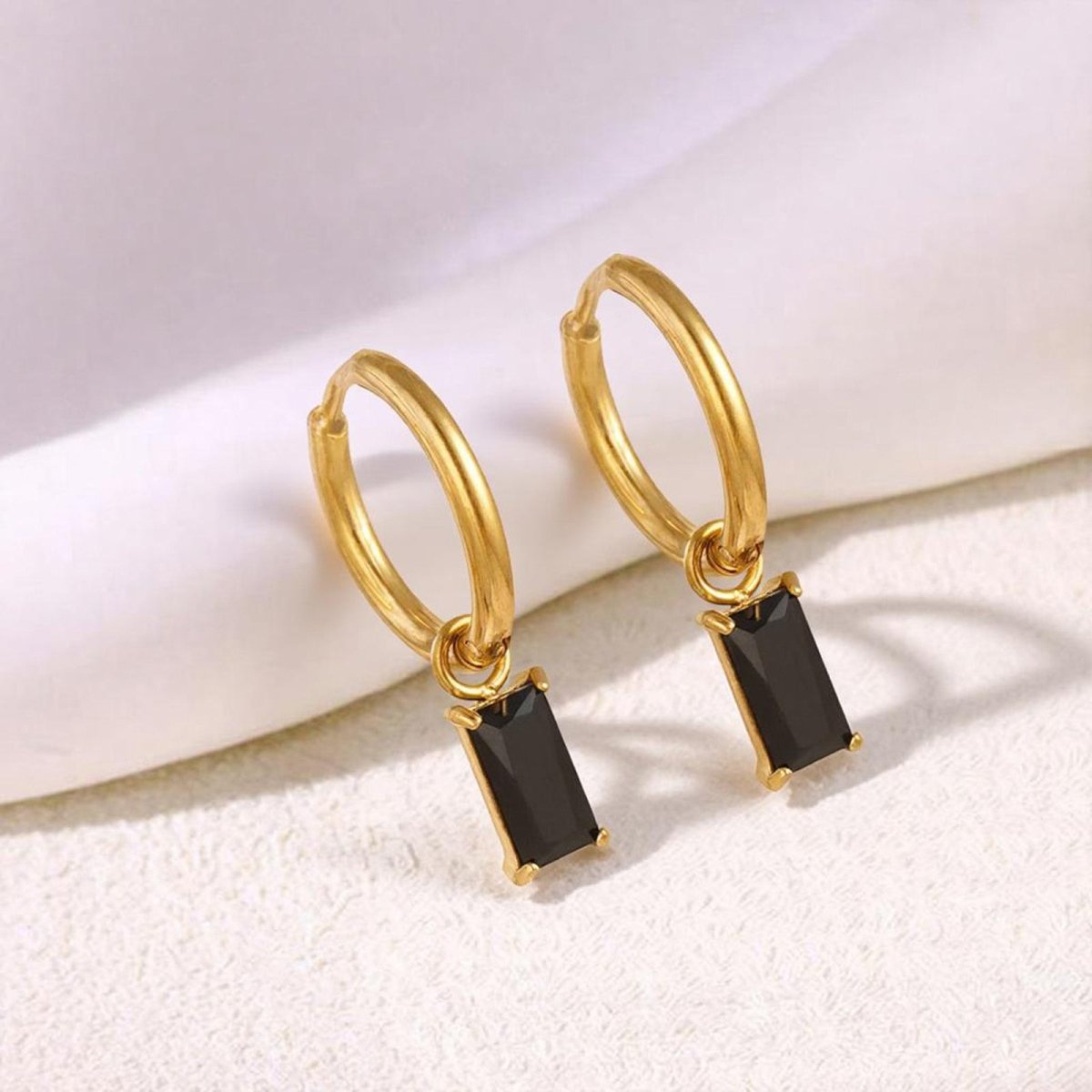 Two-Tone Square Zircon Stud Earrings — 18K Gold Plated - Zoene Jewels
