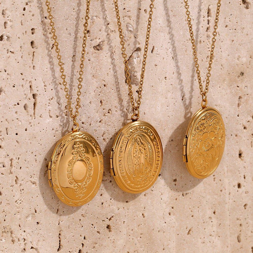 Vintage Mirror Locket Necklace – 18K Gold Plated Oval Photo Pendant Necklace for Women - Zoene Jewels