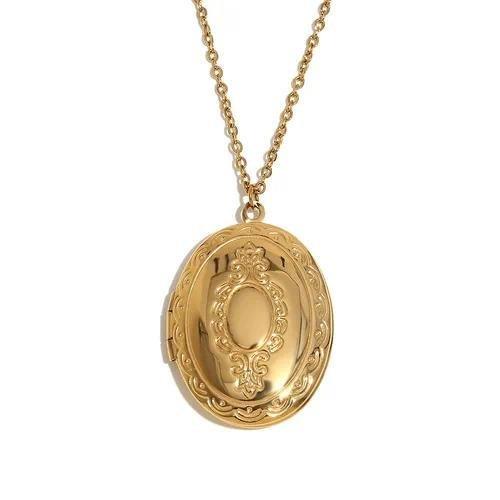 Vintage Mirror Locket Necklace – 18K Gold Plated Oval Photo Pendant Necklace for Women - Zoene Jewels