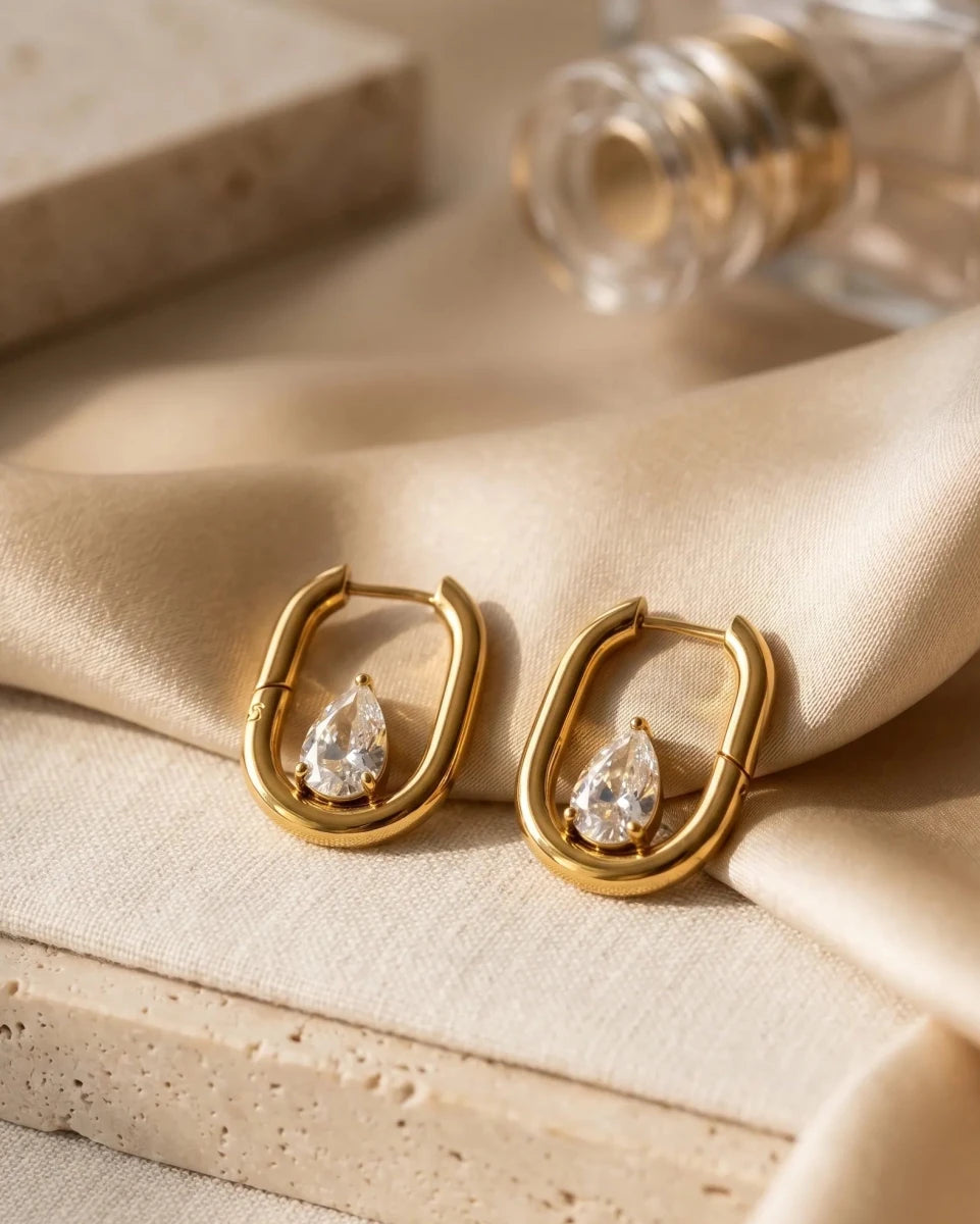 Water Droplet Zircon Earrings — 18K Gold Plated - Zoene Jewels