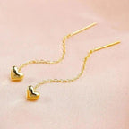 Whisper Heart Threader Earrings – 18K Gold Plated Heart Chain Earrings - Zoene Jewels