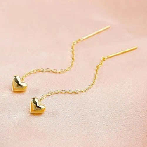 Whisper Heart Threader Earrings – 18K Gold Plated Heart Chain Earrings - Zoene Jewels