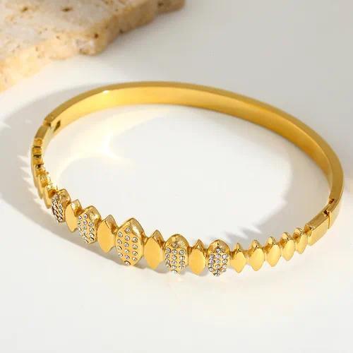 Women's 18K Gold Plated Geometric Zircon Bangle – Luxury Stainless Steel Bracelet - Zoene Jewels